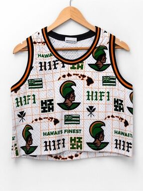 HI Finest White Cropped Graphic Tank with Green & Orange Accents (woman’s)